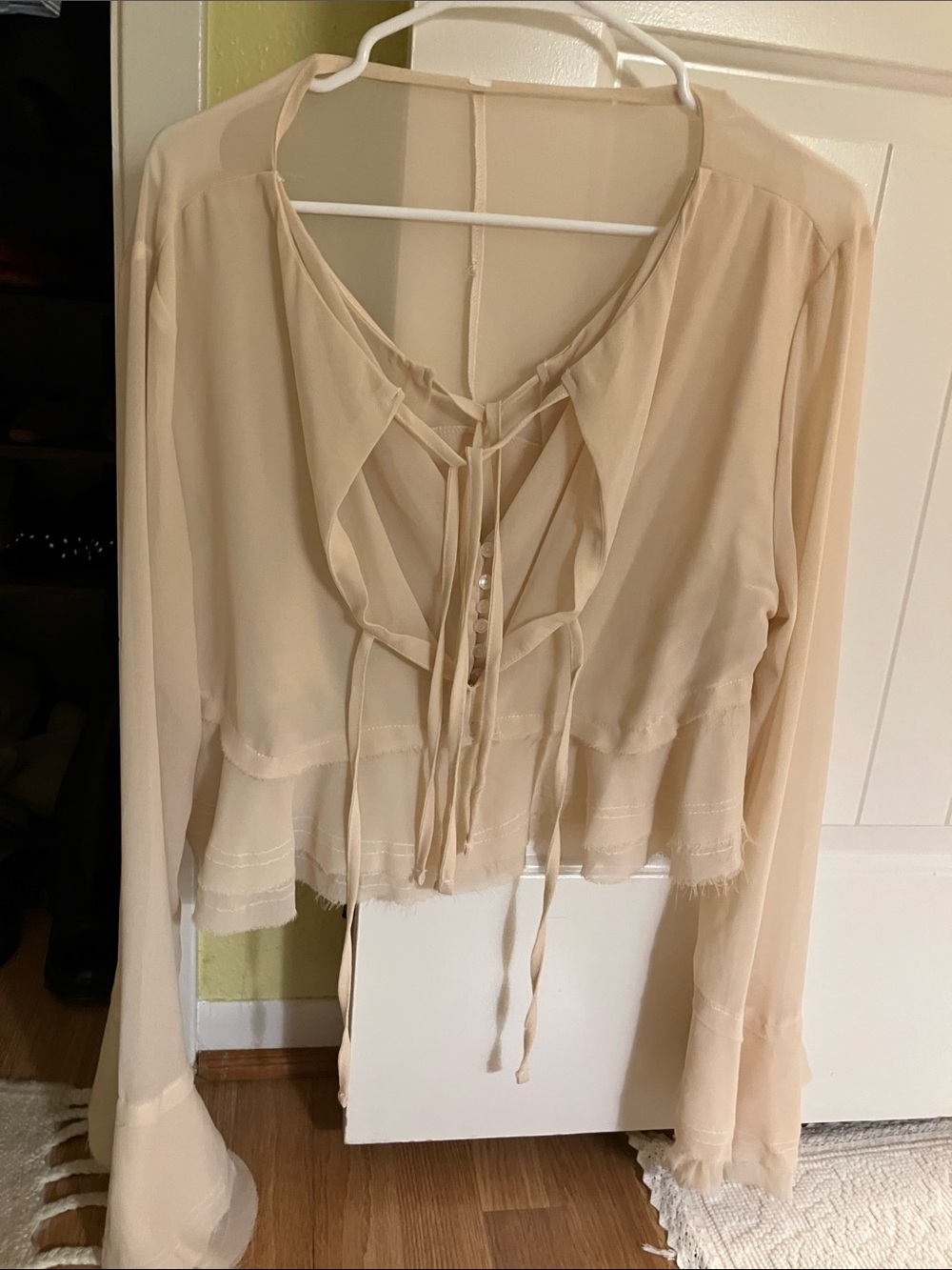 Women’s Cream Sheer Tie-Front Blouse